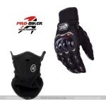 Pro-Biker Motorcycle Gloves & Half Face Winter Mask Protective Gear - Black