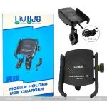 Motorcycle HJG Phone Holder Alloy with Waterproof Charger 3.0  Bike Handlebar Mirror Mobile Phones Holder for 4.7-7 inch Cell phone Adjustable Mount Bracket 360 rotate