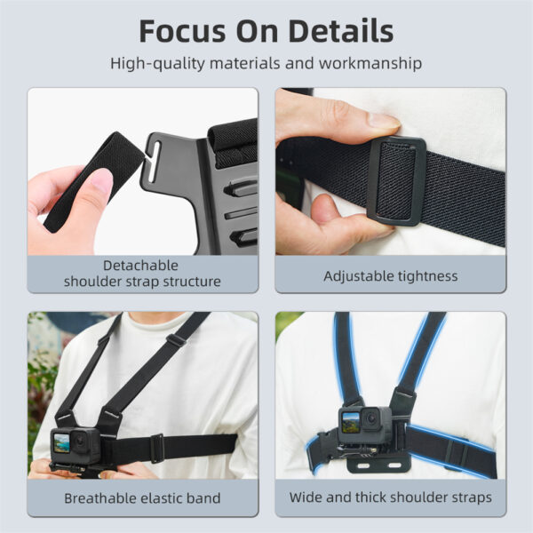 BSDDP Chest Mount Head Mount Chest Belt Head Strap Mount Action camera mount for GoPro Hero 13 12 11 10 9 Insta360 DJI Osmo Action Camera Accessories without Mobile holder - Image 9