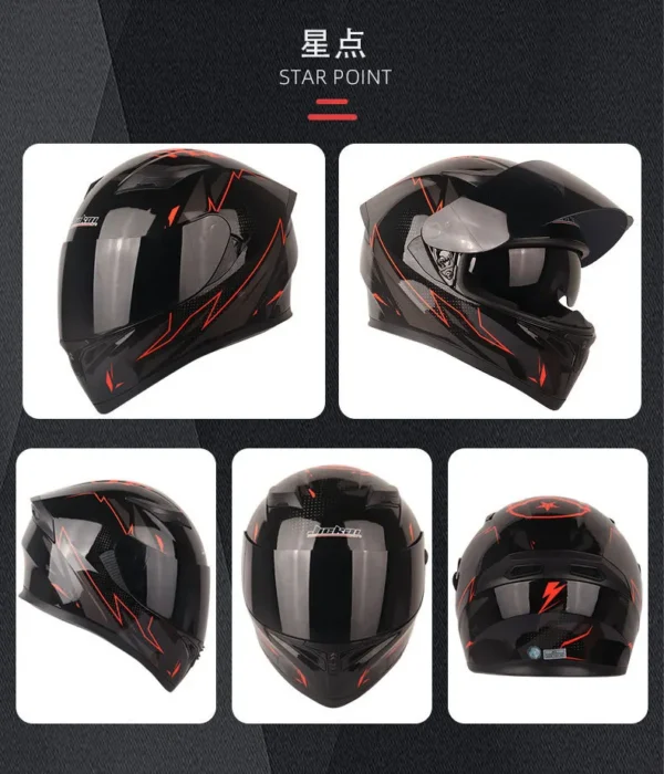 JIEKAI JK-316 GLOSS BLACK WITH RED OUTLINE HELMET FULL FACE DOT CERTIFIED - Image 3