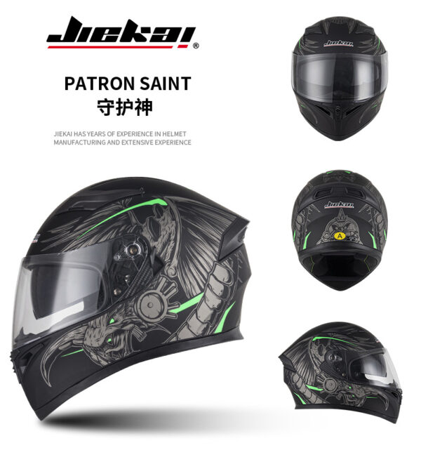 JIEKAI JK-316 MATT GRAY WITH BLACK GREEN HELMET FULL FACE DOT CERTIFIED - Image 2