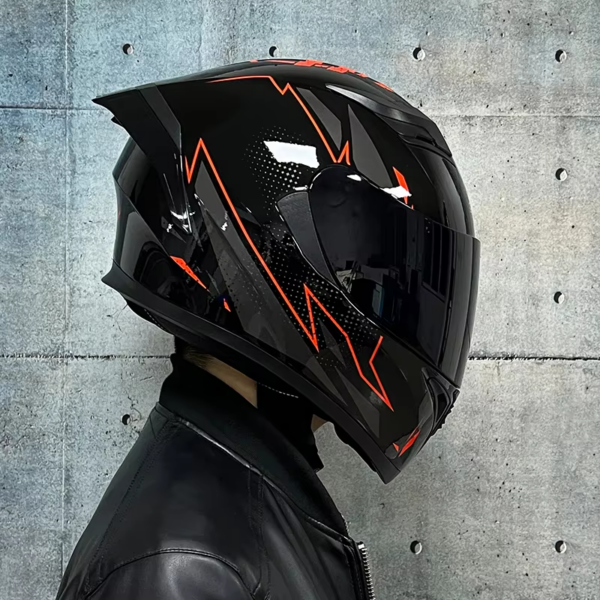 JIEKAI JK-316 GLOSS BLACK WITH RED OUTLINE HELMET FULL FACE DOT CERTIFIED - Image 2