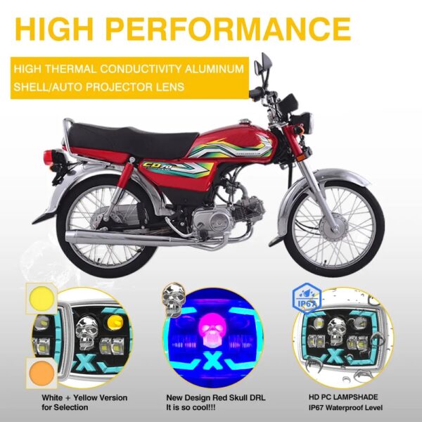 1-PC Original Motoled 4C-BT-TJ02-WY Skull Cross High Low 5 Function Semi-assembly Motorcycle Projector Lens Led Accessory Headlight LED Square Led Lamp for Honda  CD70 CG125 70cc Moto's Fog Light - Image 3