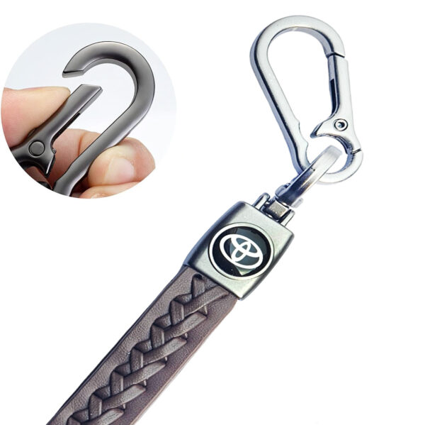 1-PC Leather Metal Badge Strap Keychain Keyring Hook brown black Leather Strap bronze braided Metal keyring for Toyota