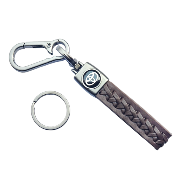 1-PC Leather Metal Badge Strap Keychain Keyring Hook brown black Leather Strap bronze braided Metal keyring for Toyota - Image 2