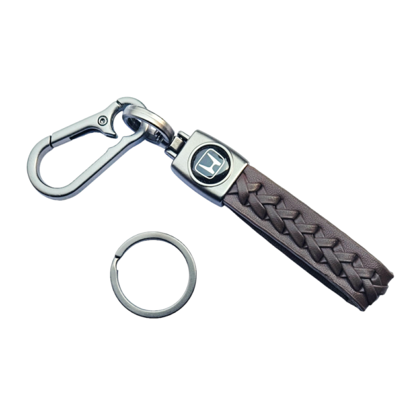 1-PC Leather Metal Badge Strap Keychain Keyring Hook brown black Leather Strap bronze braided Metal keyring for Honda - Image 3