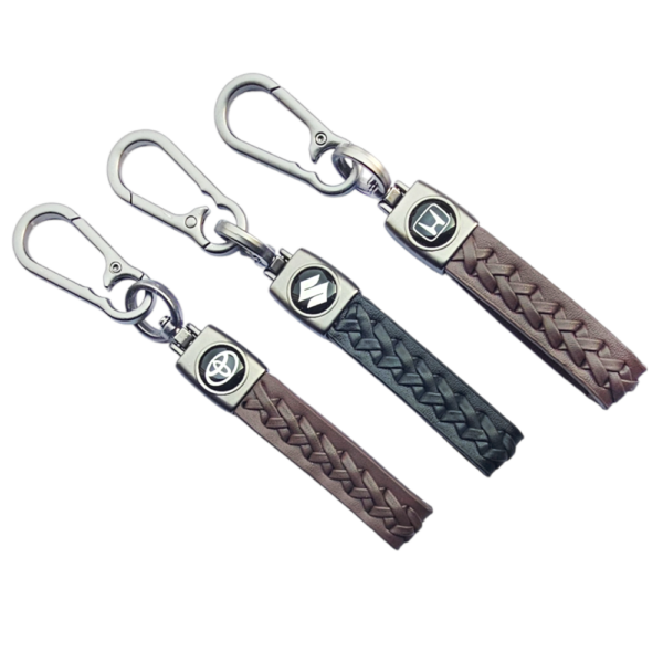 1-PC Leather Metal Badge Strap Keychain Keyring Hook brown black Leather Strap bronze braided Metal keyring for Suzuki - Image 2