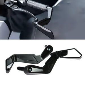 Motorcycle Handlebar Rear View Bar End Folding Mirror with Hand Guards folding Rearview Mirror Angle Adjustable Fits all Bikes