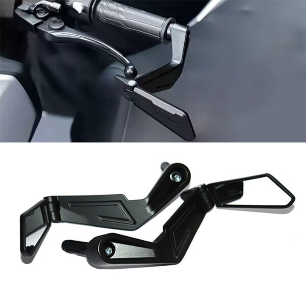 Motorcycle Handlebar Rear View Bar End Folding Mirror with Hand Guards folding Rearview Mirror Angle Adjustable Fits all Bikes