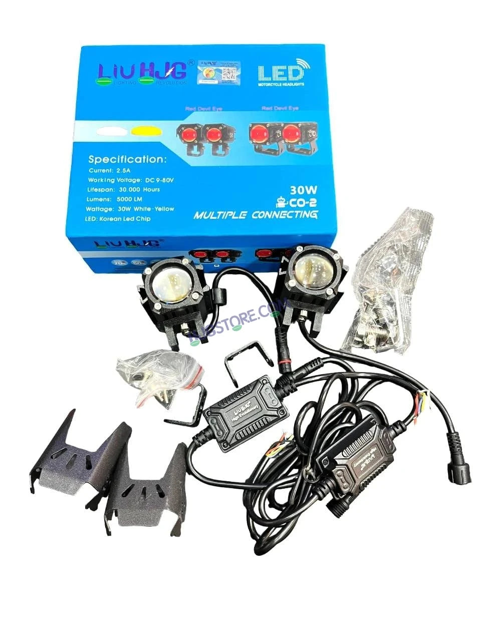 HJG CO-2 30W plus 30W 60W (30 * 2) Future 1 LED Mini Drive Light Red Devil Eye Light Co2 Multiple Connecting Red Yellow White Color With Wiring Harness Kit