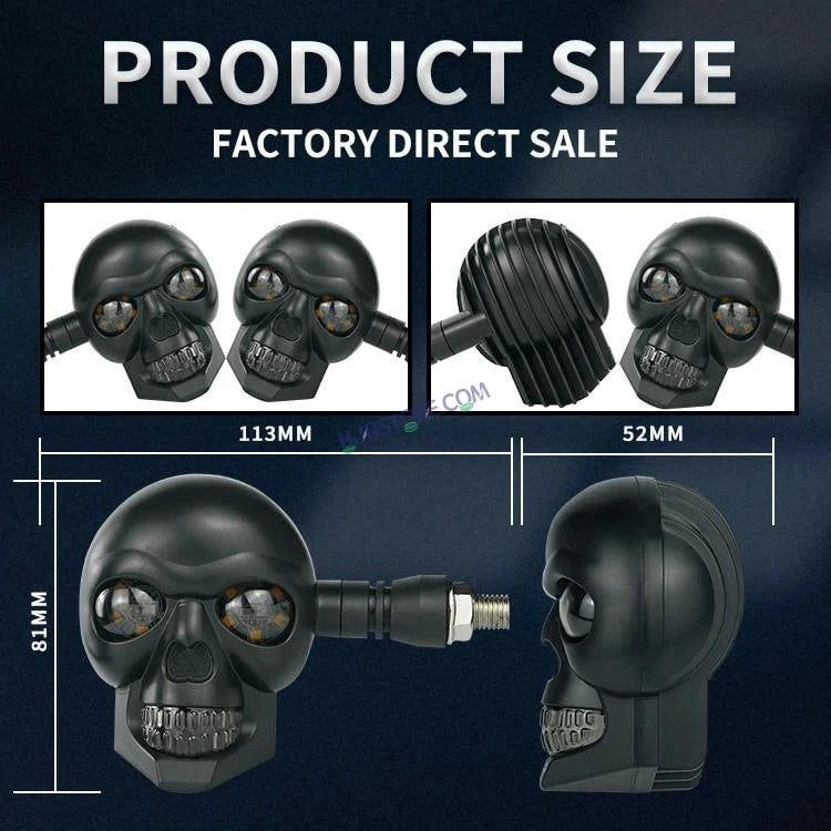 HJG Skull Indicator Skull Shape Turn Signal Lights Indicator Universal for All Bikes Models Turn Signal Lights Motorcycle Set of 2 HJG Skull Indicator - Image 6