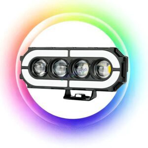 HJG 4 Lens with RGB Ring DRL 4 Projector Lens 1pc Foglight with RGB Ring 4 LED Projector Fog 60W with RGB DRL Foglight Ultra Wide Dual Intensity LED Fog Lights White/Yellow/RGB DRL Projector (60W) Universal For All Cars & Bikes LIU HJG 4 Lens RGB Ring 1pc