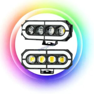 HJG 4 Lens with RGB Ring DRL 4 Projector Lens 2pc Foglight with RGB Ring 4 LED Projector Fog 120W with RGB DRL Foglight Ultra Wide Dual Intensity LED Fog Lights White/Yellow/RGB DRL Projector (120W) Universal For All Cars & Bikes LIU HJG 4 Lens RGB Ring