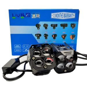 HJG 4X4 Original Red Devil Eye (3 in 1) Fog Light 120W (Red + White + Yellow) 4 LED Laser Spotlight For Bike/Car/Thar/Jeep (Pair) HJG 4x4 Devil Foglight
