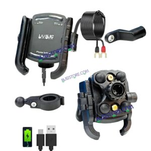 HJG Compact Pro 7579 Type-C Shockproof Mobile Holder with Jaw Grip Damper Anti Vibration with Type-C USB Charger for Bike, Two Wheelers Universal HJG Mobile Holder Pro 7579 Anti-Shake Anti-Theft Zero Vibration Shockproof Mobile Holder with Type-C Charger