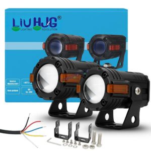 HJG S-82 Foglight Projector Lens Foglight 80W with Hazard Indicator Projector Lens Fog Light 80W Foglight Ultra Wide Dual Intensity LED Fog Lights White/Yellow Universal For All Cars & Bikes with Hazard Indicator LIU HJG S-82 Foglight with Red Amber DRL