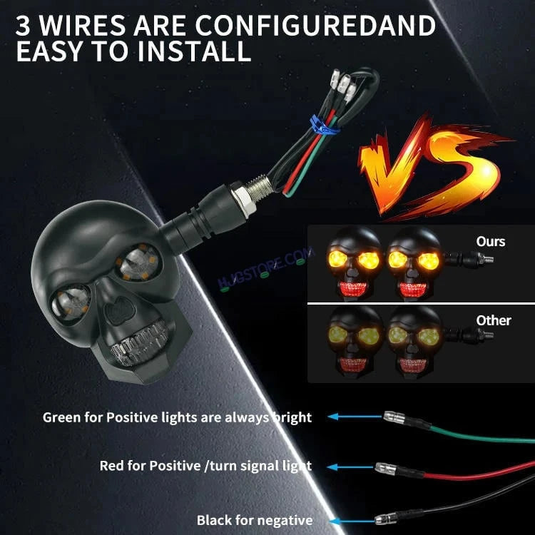 HJG Skull Indicator Skull Shape Turn Signal Lights Indicator Universal for All Bikes Models Turn Signal Lights Motorcycle Set of 2 HJG Skull Indicator - Image 7