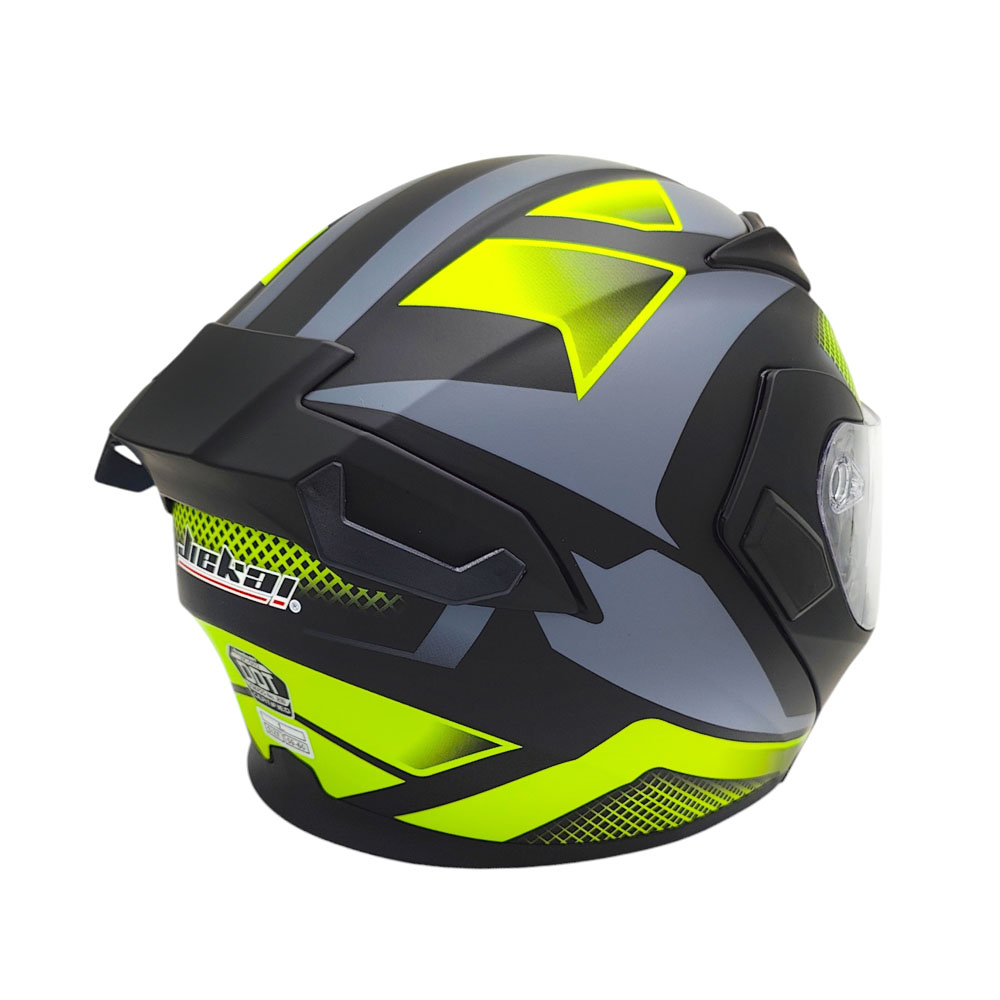JIEKAI 902 Flip Up Motorcycle Helmet - Mesh Neon Black Matt Finish - DOT Certified Dual Visor with Spoiler - Image 5
