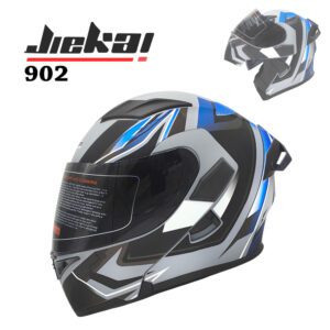 JIEKAI 902 Flip Up Motorcycle Helmet - Feather Grey Blue Matt Finish - DOT Certified New Model with Spoiler