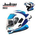 JIEKAI 902 Flip Up Motorcycle Helmet - Mesh White Blue Matt Finish - DOT Certified Dual Visor with Spoiler