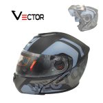 Vector VT 260 Modular Flip-Up Helmet - Dual Visor with Reflector - DOT Certified Matt Grey Black