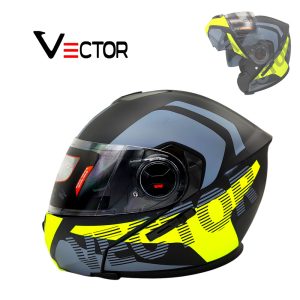 Vector VT 260 Modular Flip-Up Helmet - Dual Visor with Reflector - DOT Certified Matt Black Neon