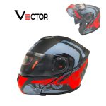 Vector VT 260 Modular Flip-Up Helmet - Dual Visor with Reflector - DOT Certified Matt Black Red