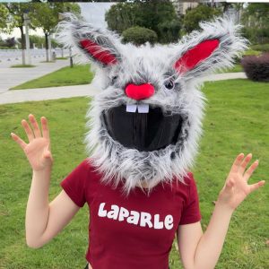 Cute Motorcycle Helmet Cover Cartoon Plush Helmet Hat Long Eared Bunny Rabbit Fun Riding Helmet Protective Cover