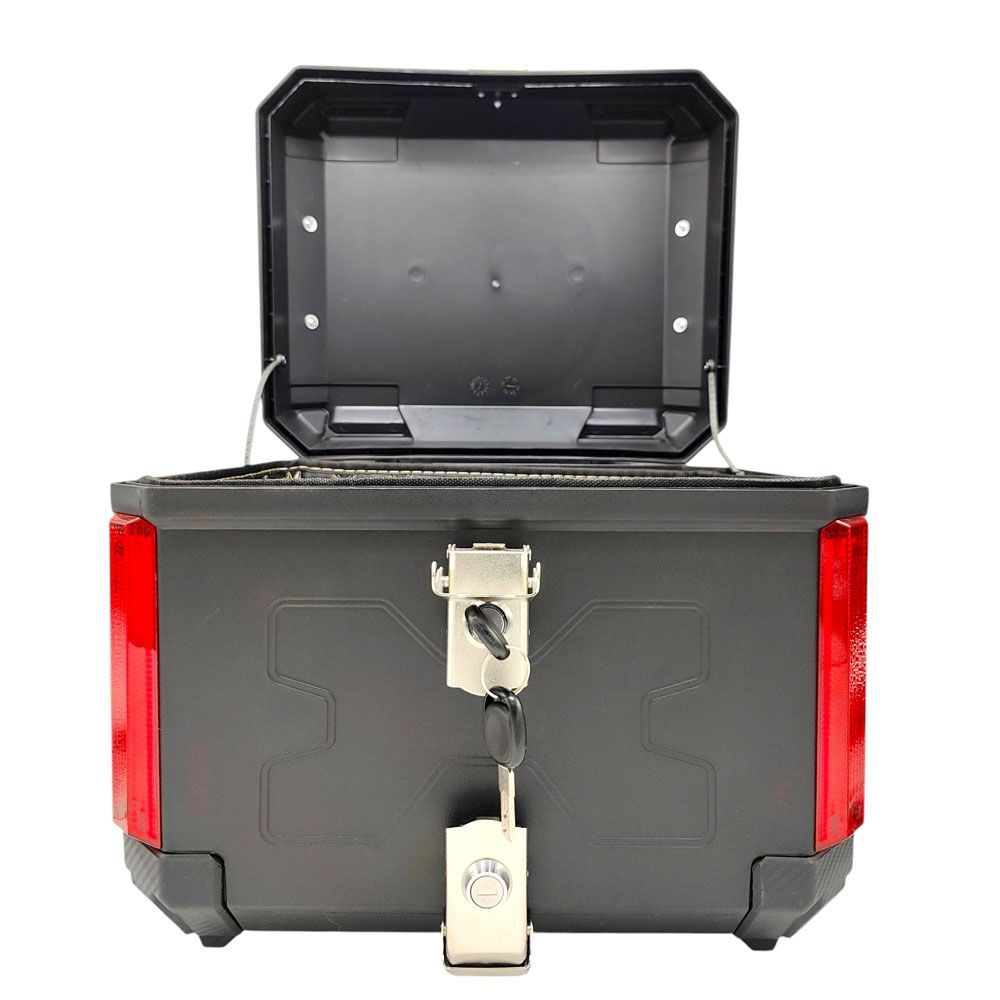 Motorcycle JDR 45L Square Shape Aluminium Tail Box Top Box with Integrated LED Lights Handle Detachable dual lock Carbon Fibre Black - Image 3