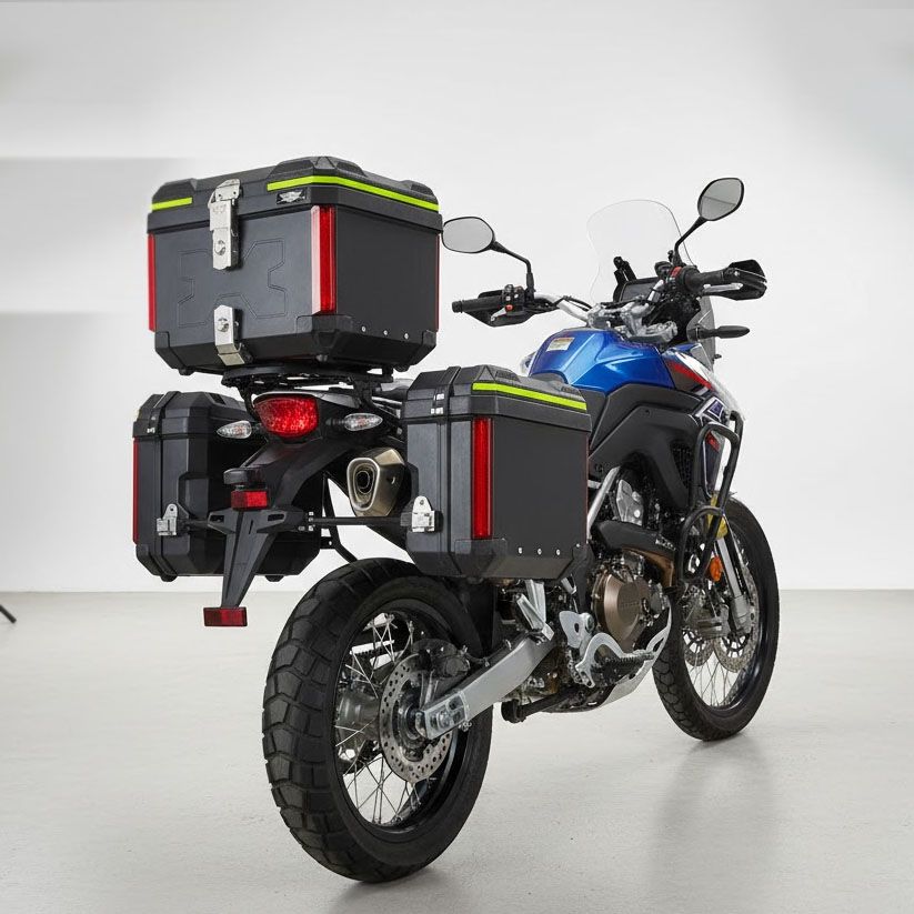 Motorcycle JDR 45L Square Shape Aluminium Tail Box Top Box with Integrated LED Lights Handle Detachable dual lock Carbon Fibre Black