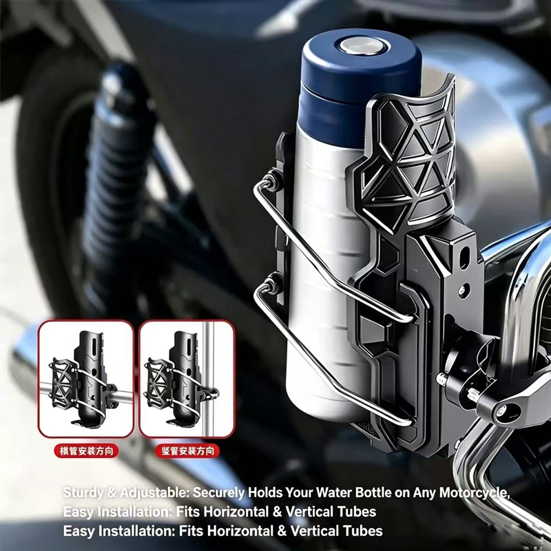 Universal 360° Rotatable Motorcycle Cup Holder Anti-Shake Water Bottle Mount for Handlebars & Crash Bars Durable Nylon Mount for MTB, Touring & Commuter Bikes - Image 3