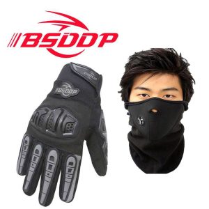 COMBO - Pack of 2 (Gloves + Mask ) BSDDP Tactical Motorcycle Racing Gloves Mobile Friendly Bike Gloves MCS-23 Hard Knuckle Protection & Breathable Leather Summer Winter Gloves with reflectors Black RED Grey Blue