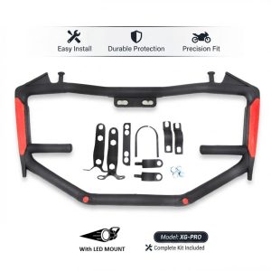 Universal Shorty Batman Style Crash Protector Bar for Motorcycles with LED Mount | Heavy-Duty Matt Black Safety Guard with Red Reflectors ABS Coated | Fits YBR, CB150F, GS150, CG125 & More