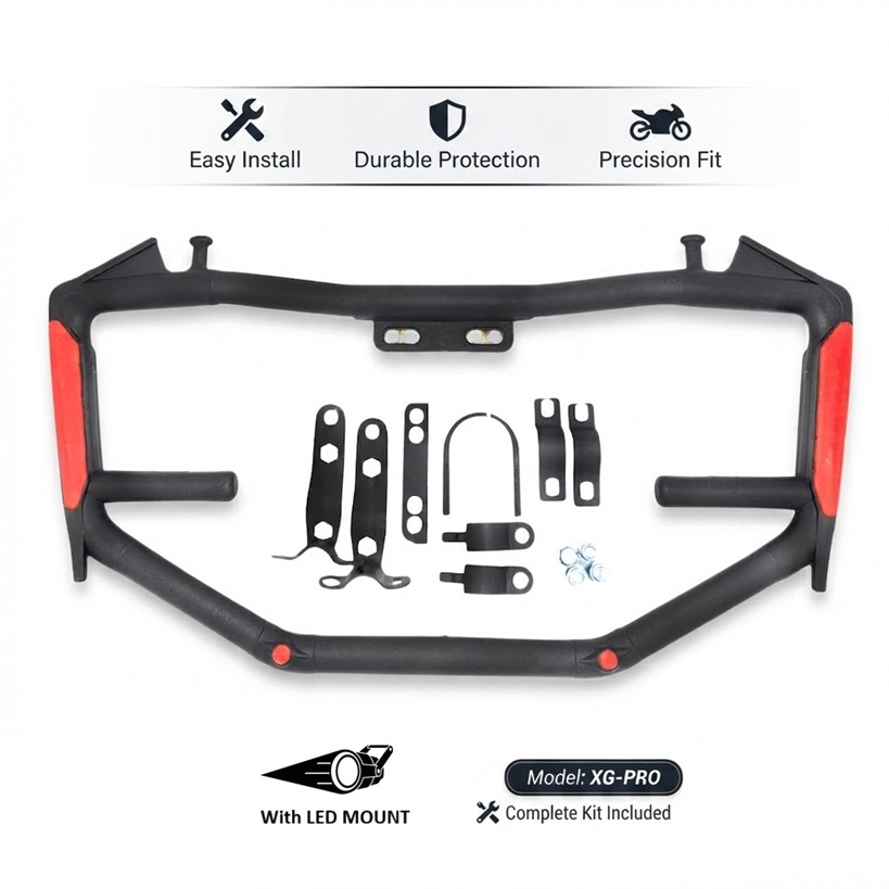 Universal Shorty Batman Style Crash Protector Bar for Motorcycles with LED Mount | Heavy-Duty Matt Black Safety Guard with Red Reflectors ABS Coated | Fits YBR, CB150F, GS150, CG125 & More