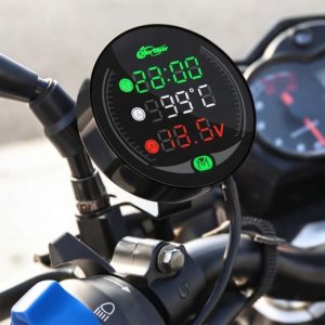 Morfayer 4 in 1 Digital LED Meter for Motorcycle – 12V Digital Clock, Air Temprature & Battery Voltmeter
