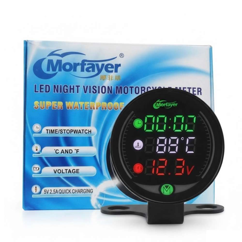 Morfayer 4 in 1 Digital LED Meter for Motorcycle – 12V Digital Clock, Air Temprature & Battery Voltmeter - Image 4