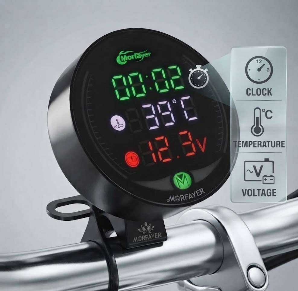 Morfayer 4 in 1 Digital LED Meter for Motorcycle – 12V Digital Clock, Air Temprature & Battery Voltmeter - Image 3