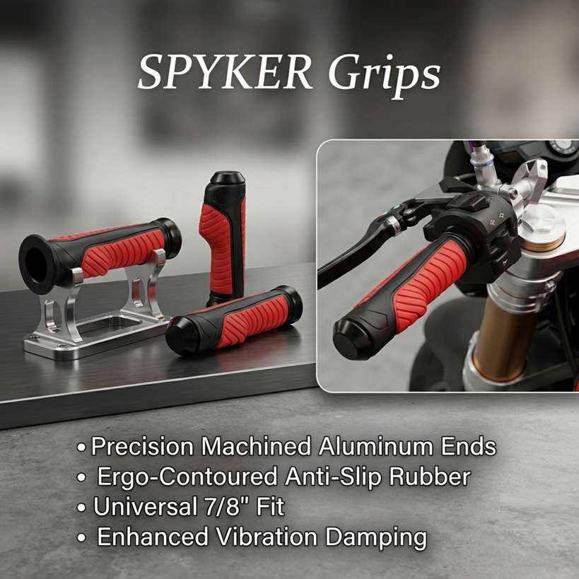 Spyker Universal 7/8" Motorcycle Handlebar Grips | Anti-Skid Aluminum & Soft Rubber Hand Grips for Touring & Commuter Bikes | Red & Black - Image 5